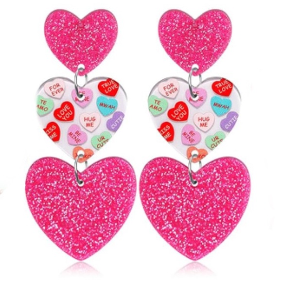 Jewelry - Pink Glitter Heart Earrings